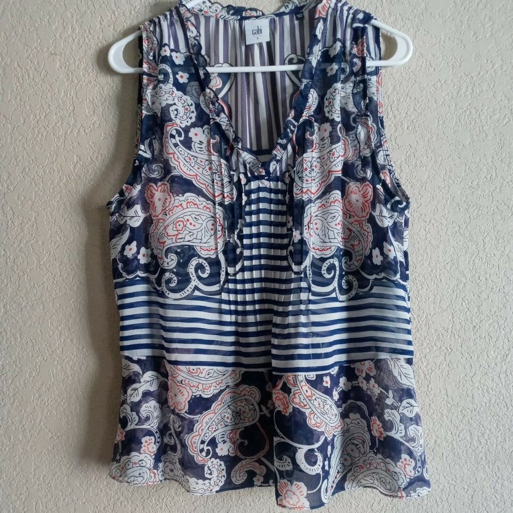 Cabi Women Flowy Vneck Sleeveless Blouse Sheer Size Small Style 5349